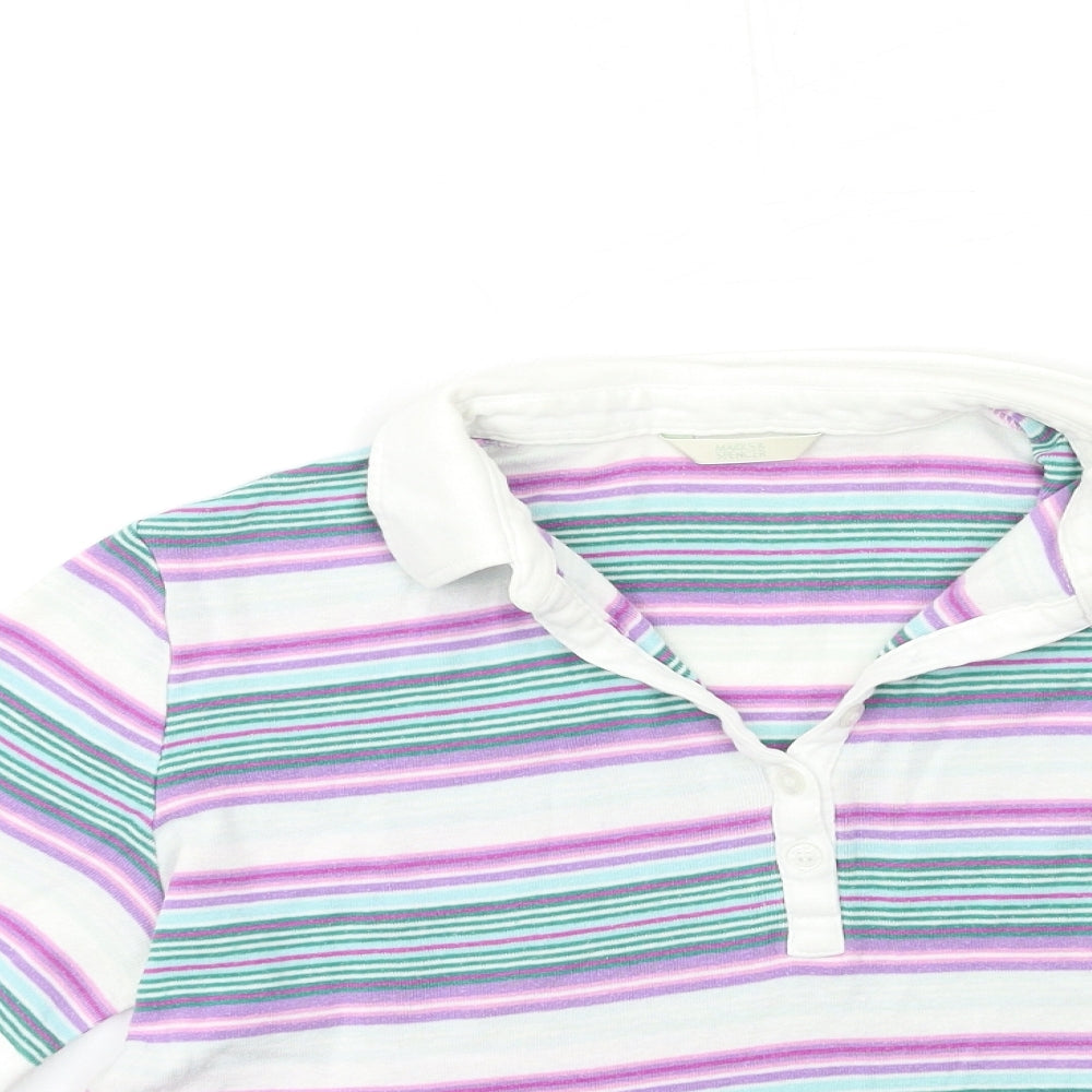 Marks and Spencer Womens Purple Striped  Basic Polo Size 12