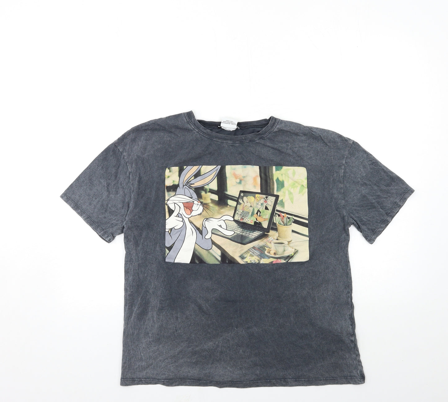 Zara Womens Grey   Basic T-Shirt Size M  - LOONEY TUNES