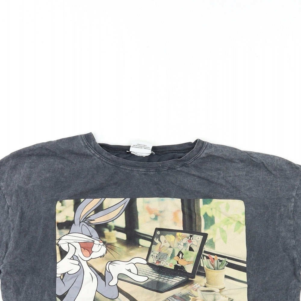 Zara Womens Grey   Basic T-Shirt Size M  - LOONEY TUNES