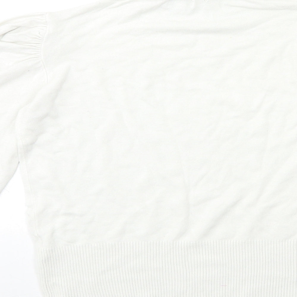 River Island Womens White  Knit Pullover Jumper Size 10  - puff sleeve