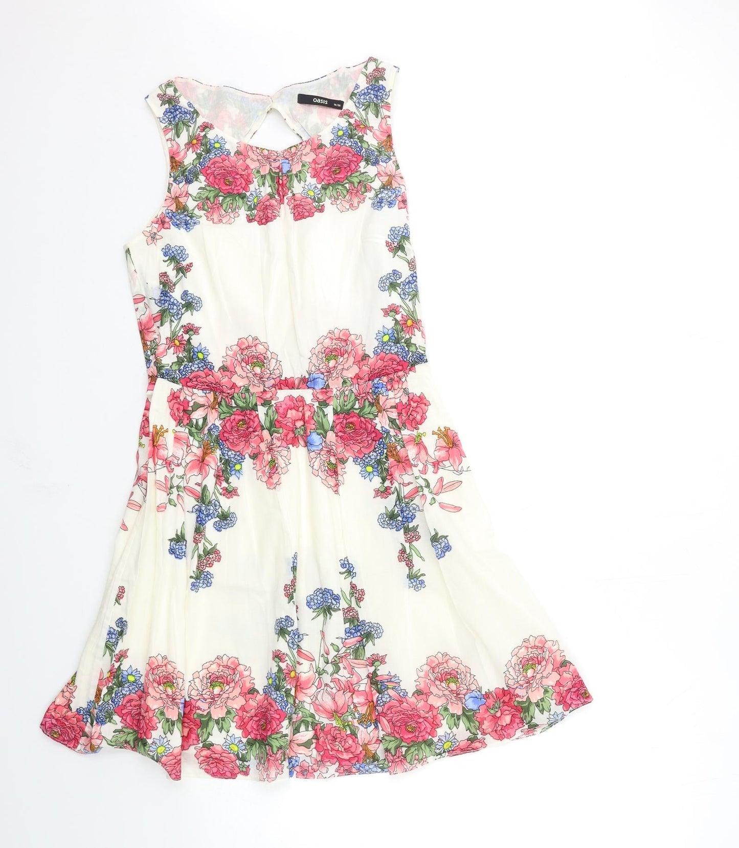 Oasis Womens White Floral  Fit & Flare  Size 10  - open back