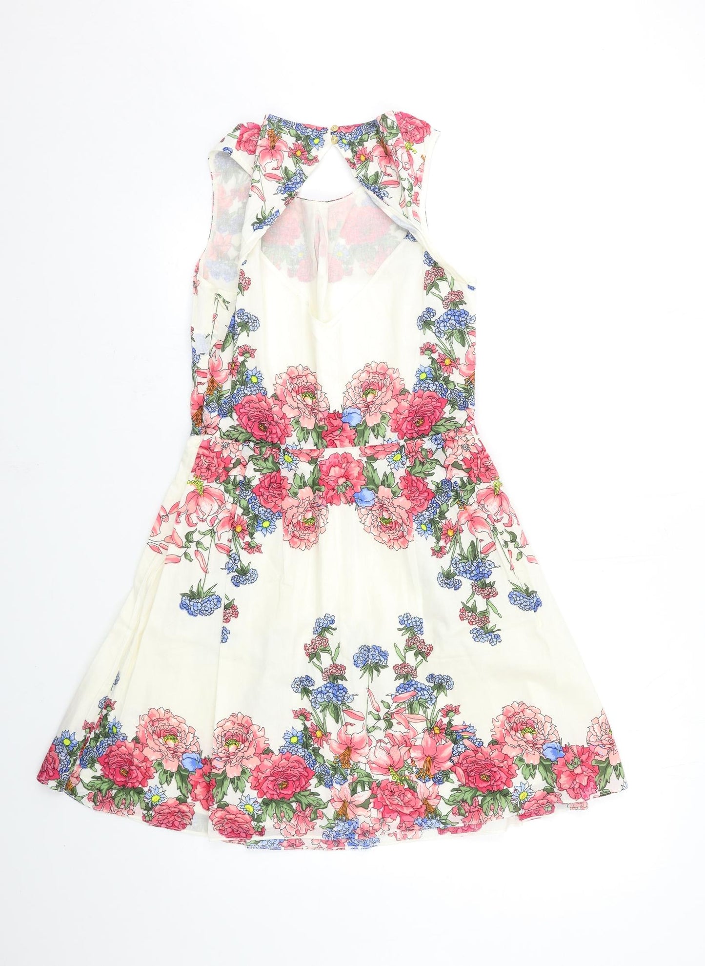 Oasis Womens White Floral  Fit & Flare  Size 10  - open back