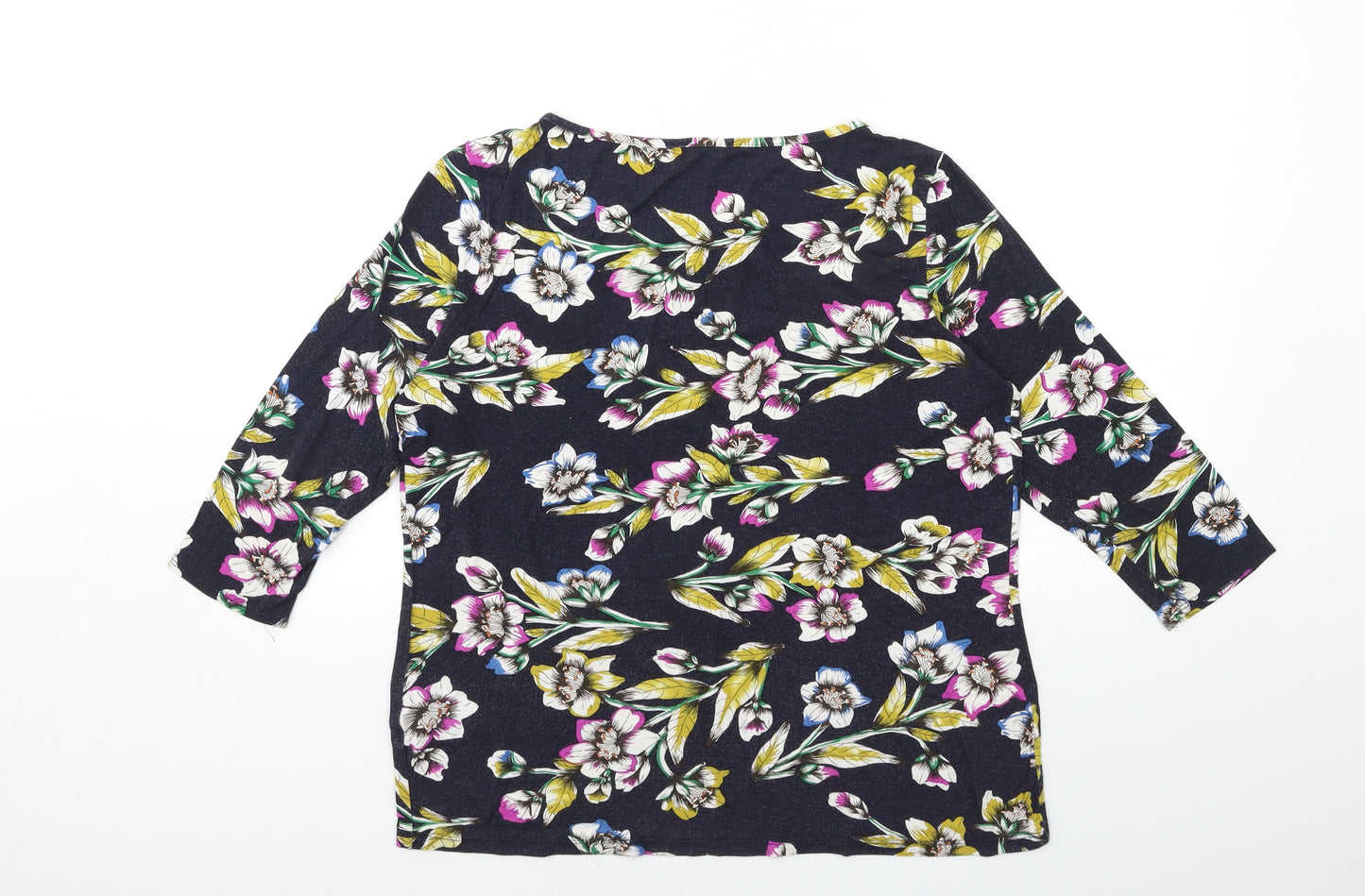 M&Co Womens Blue Floral  Basic T-Shirt Size 14