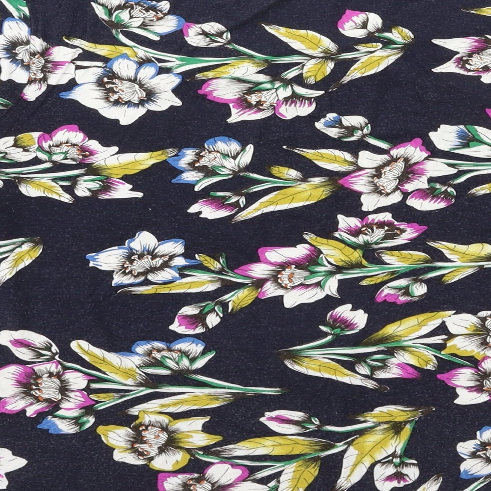 M&Co Womens Blue Floral  Basic T-Shirt Size 14