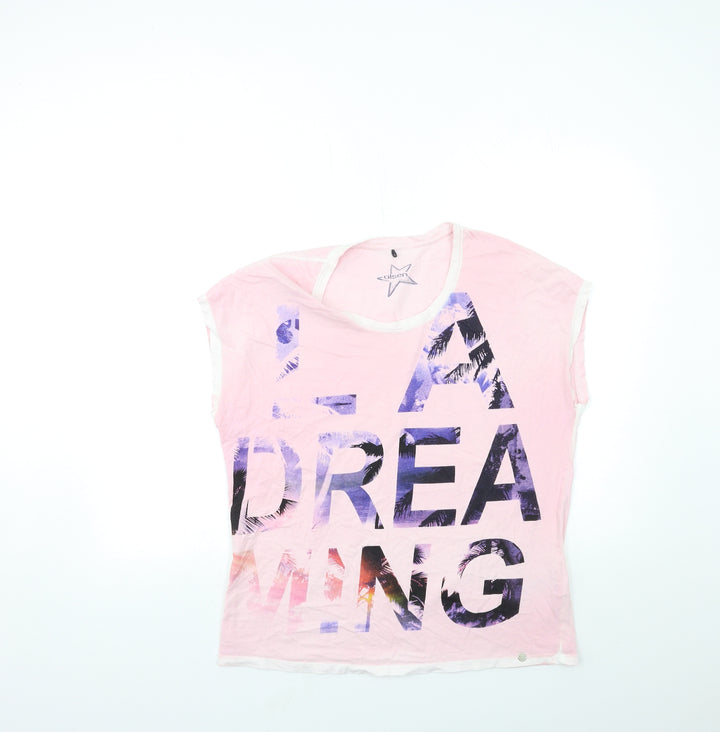 Olsen Womens Pink Floral Basic T-Shirt Size 14
