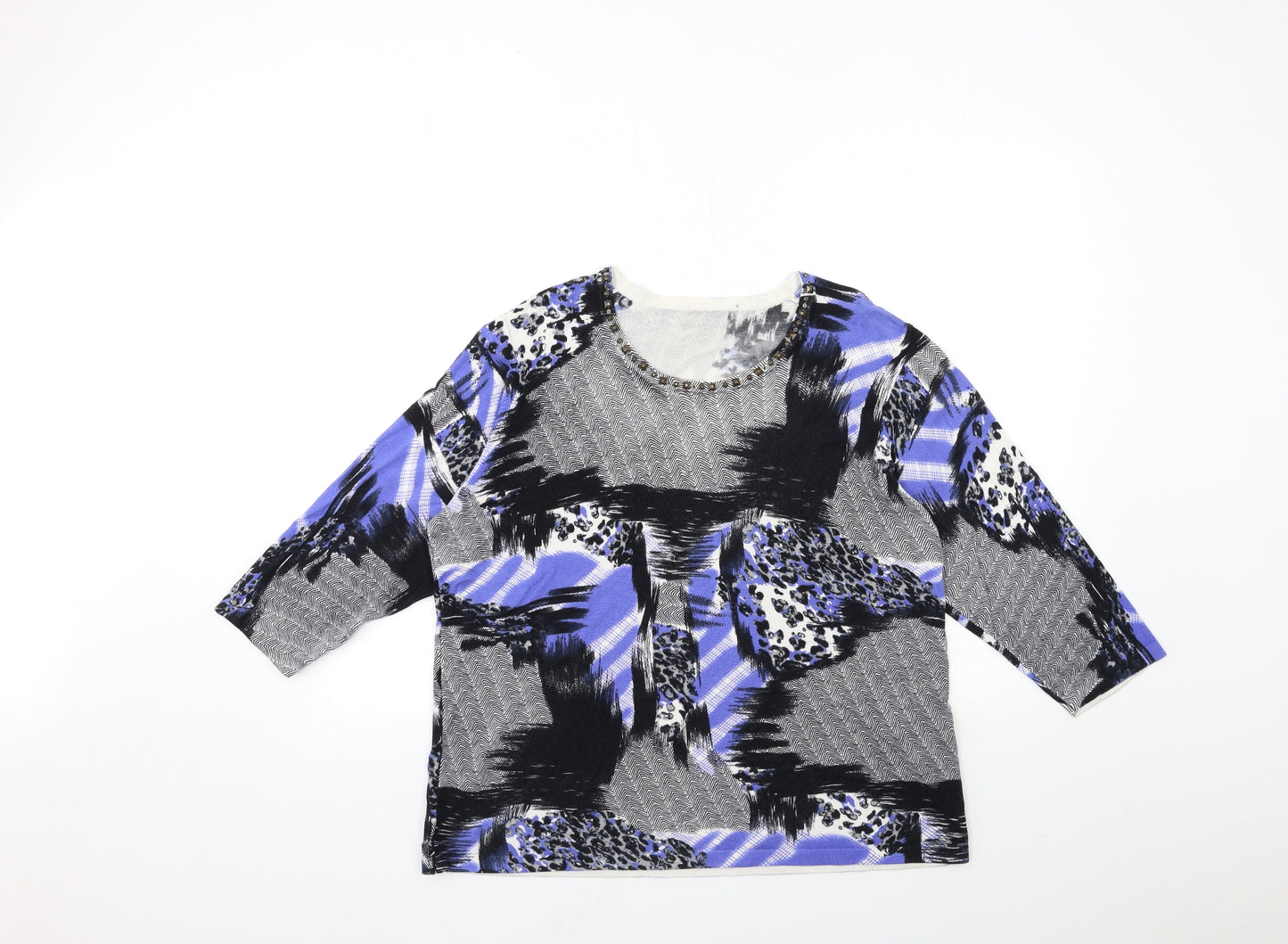 Preworn Womens Blue Geometric Knit Pullover Jumper Size 20