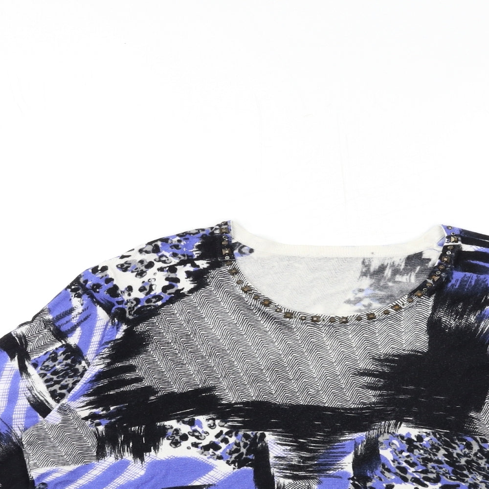 Preworn Womens Blue Geometric Knit Pullover Jumper Size 20