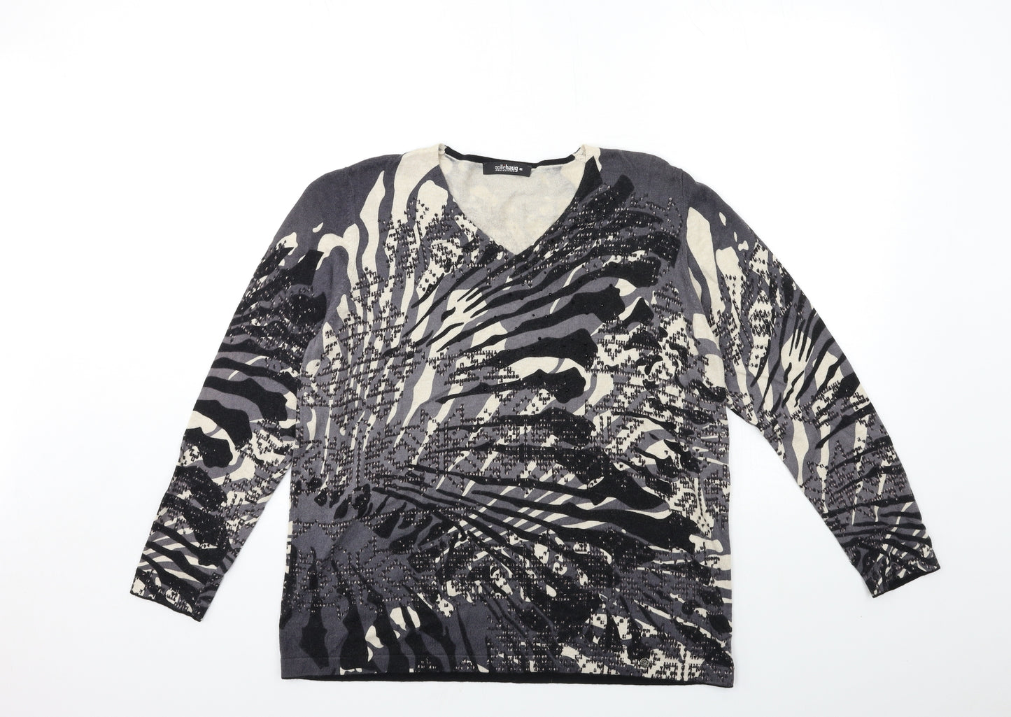 GolleHaug Womens Grey Floral Knit Pullover Jumper Size 18