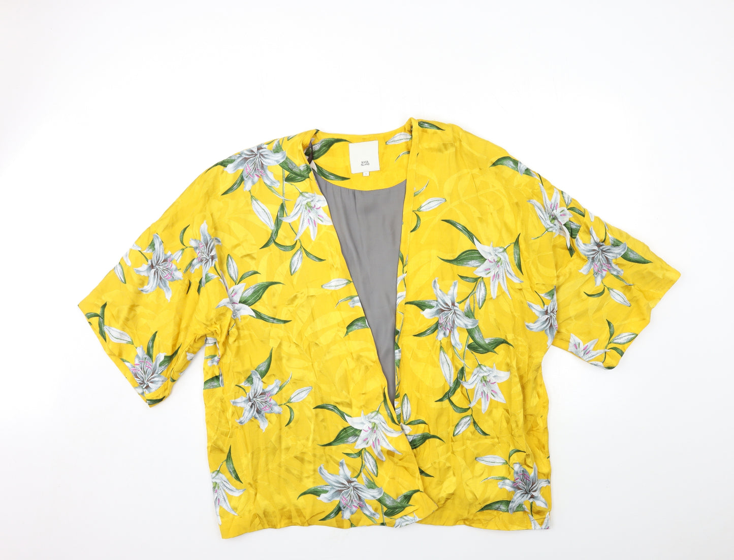 River Island Womens Yellow Floral  Kimono Jacket Size S