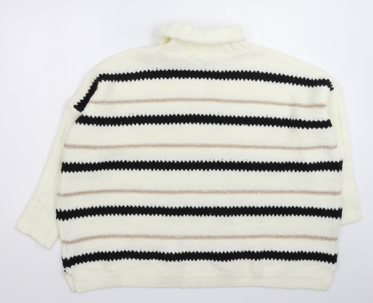 Millenium Womens White Striped Knit Pullover Jumper One Size