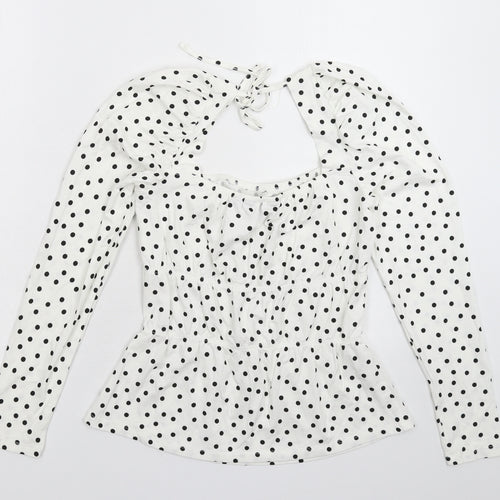 Dorothy Perkins Womens White Polka Dot  Basic T-Shirt Size 10