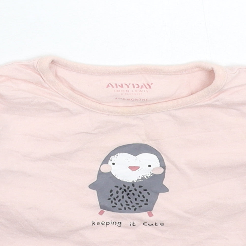 John Lewis Girls Pink   Basic T-Shirt Size 9-12 Months