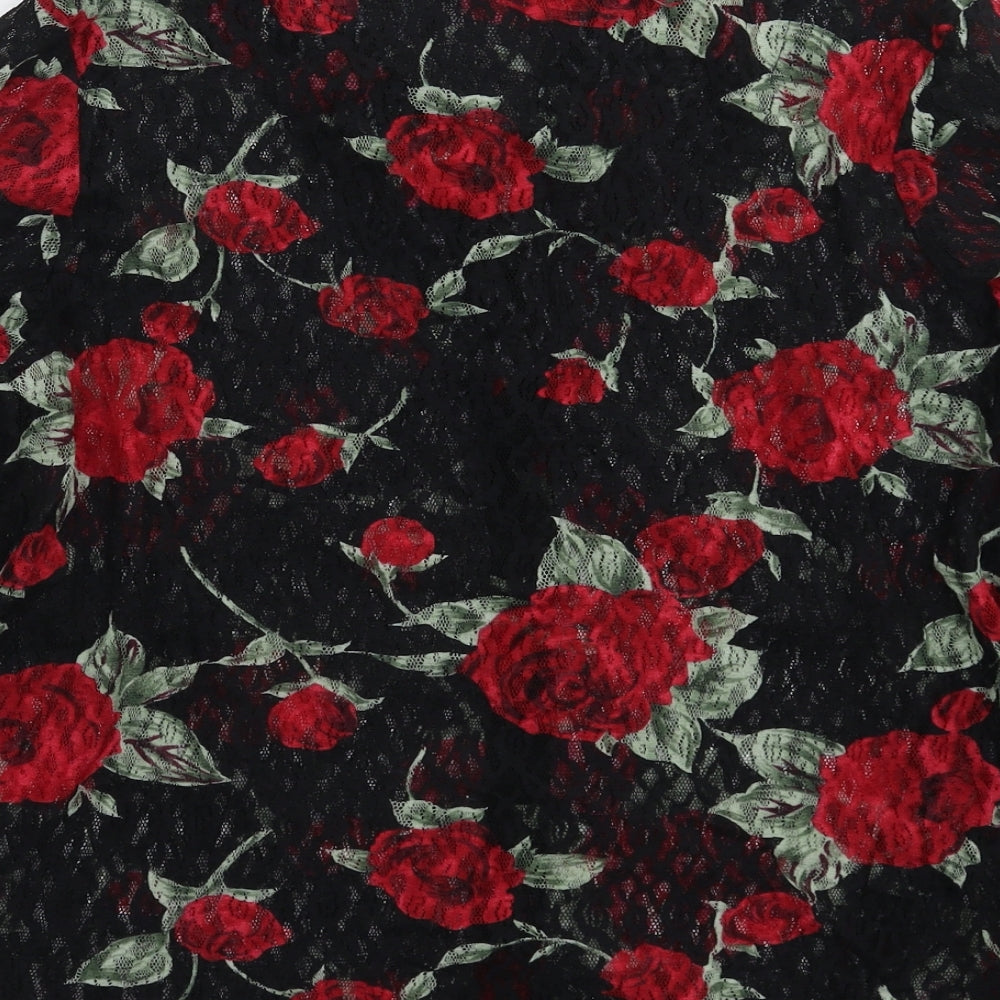 essence Womens Black Floral Lace Basic Button-Up Size L