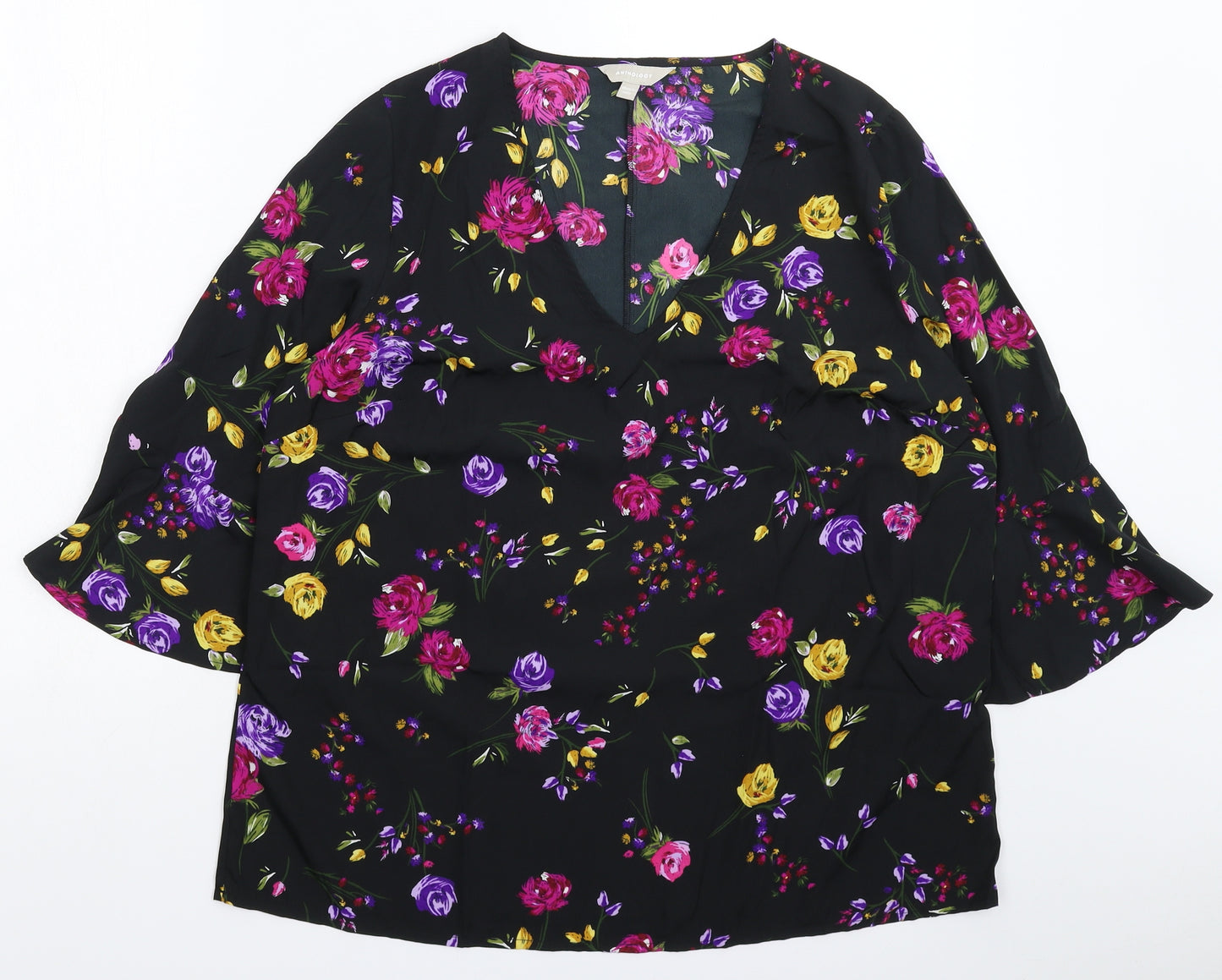 Anthology Womens Black Floral  Basic Blouse Size 16