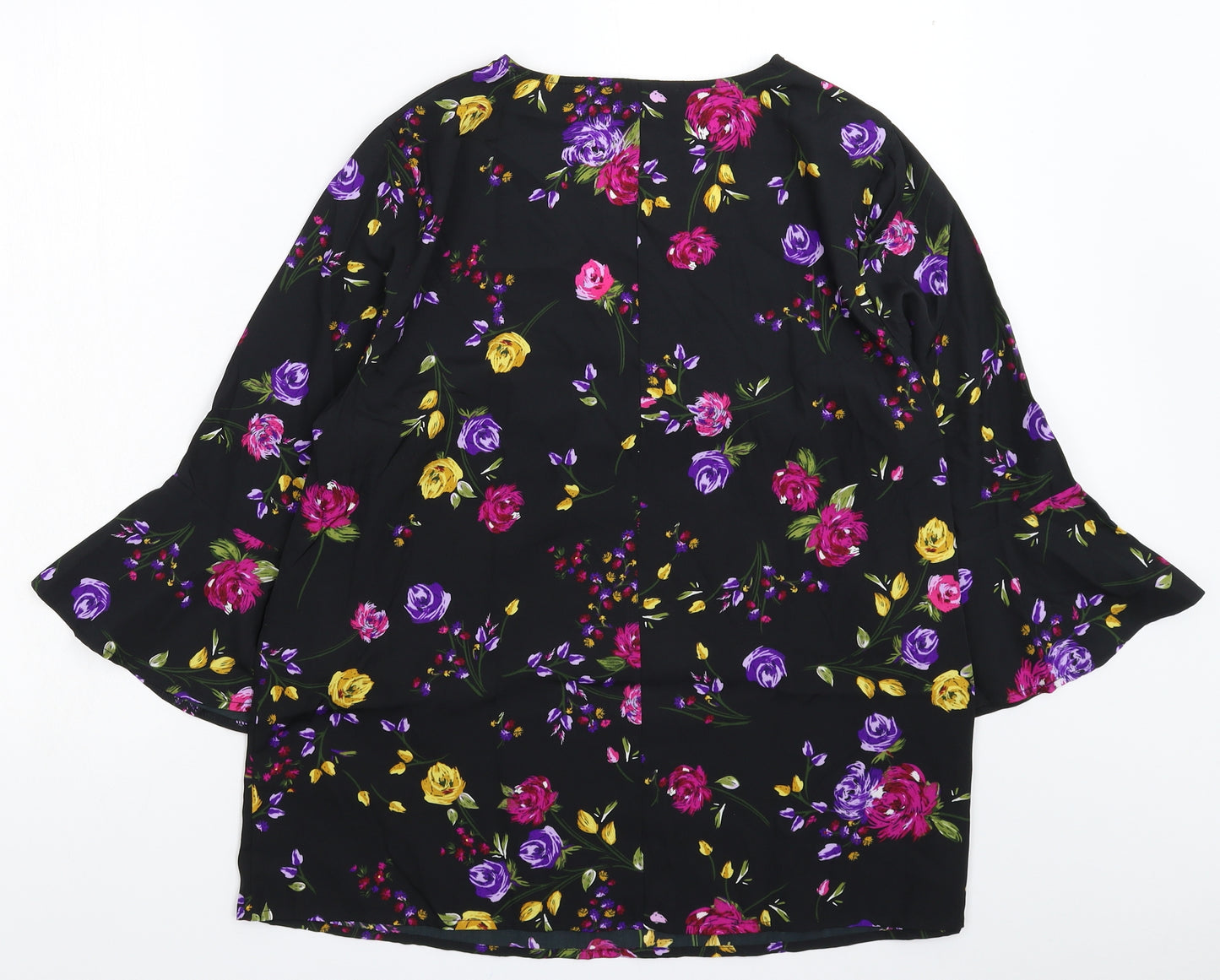 Anthology Womens Black Floral  Basic Blouse Size 16