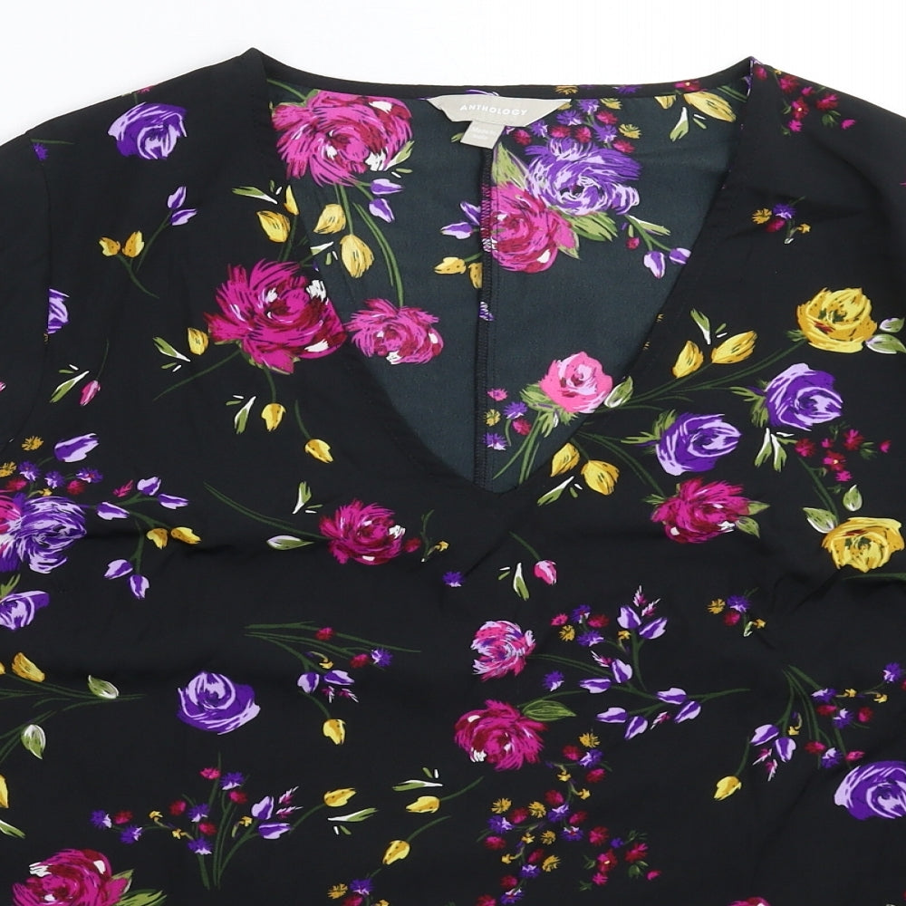 Anthology Womens Black Floral  Basic Blouse Size 16