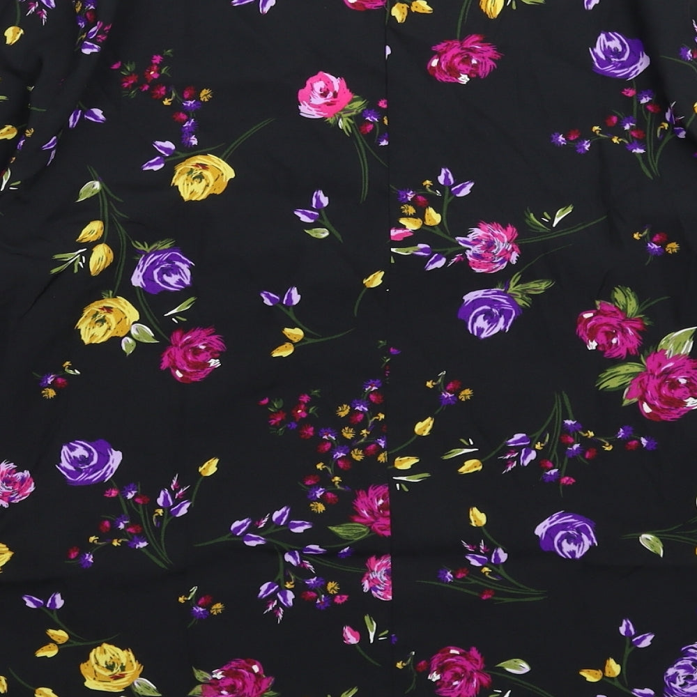 Anthology Womens Black Floral  Basic Blouse Size 16