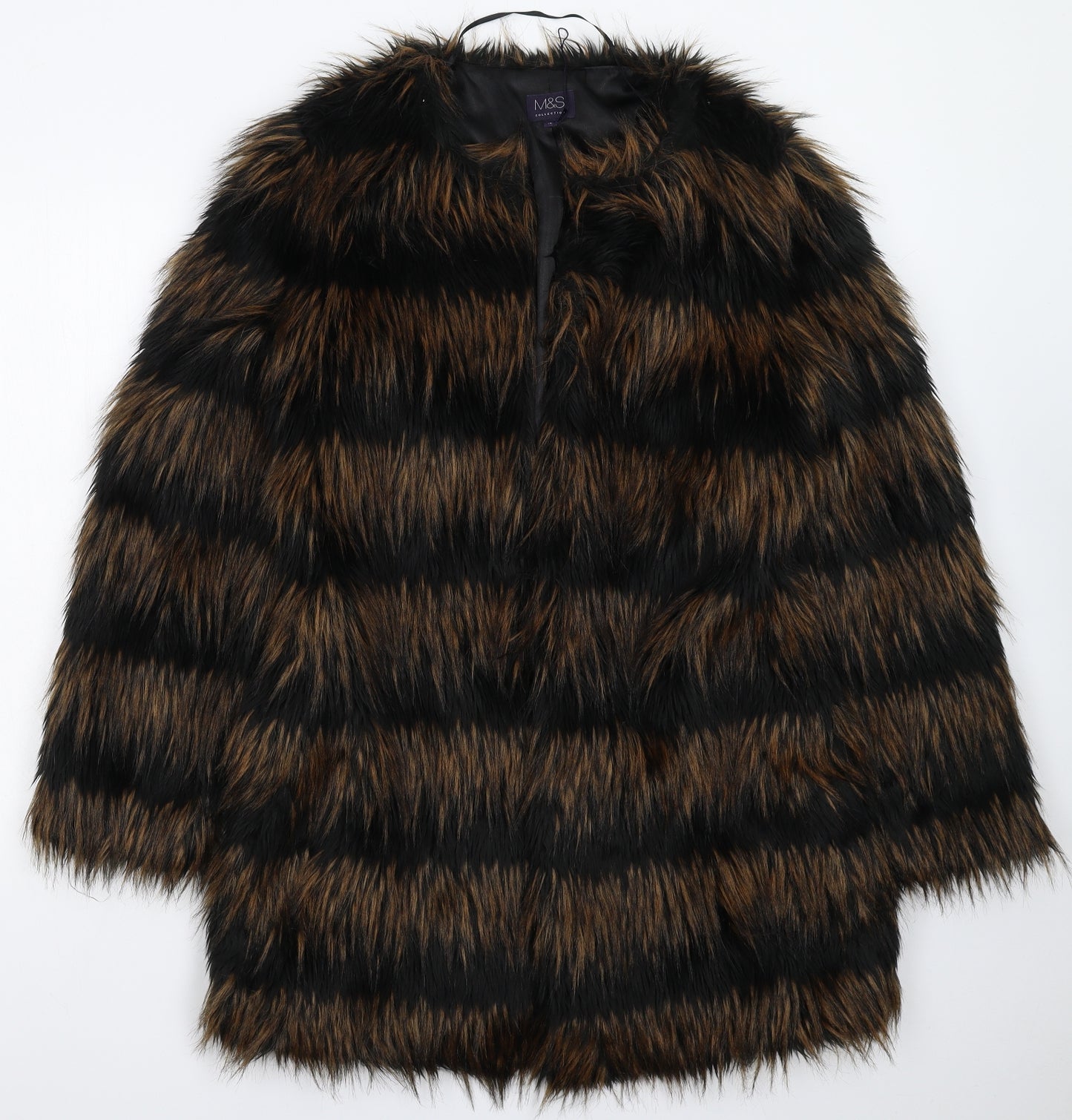 Marks and Spencer Womens Multicoloured Striped  Jacket Coat Size 12  - Faux Fur