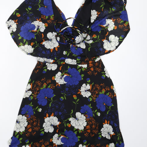 Boohoo Womens Black Floral  Fit & Flare  Size 10