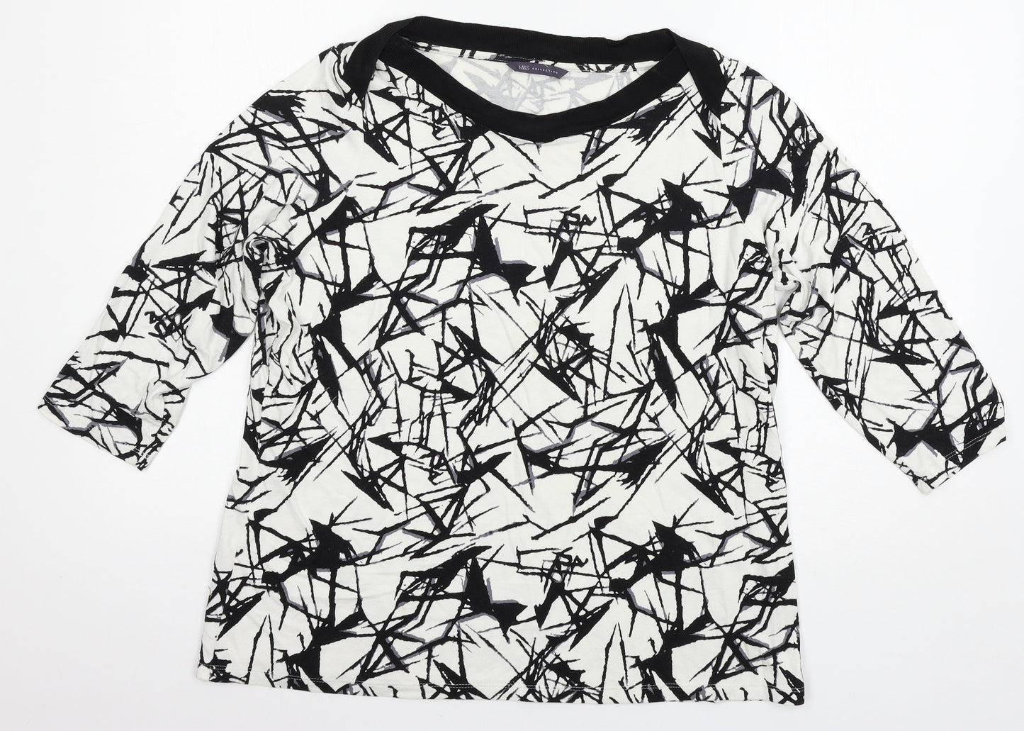 Marks and Spencer Womens White Geometric Jersey Basic T-Shirt Size 18