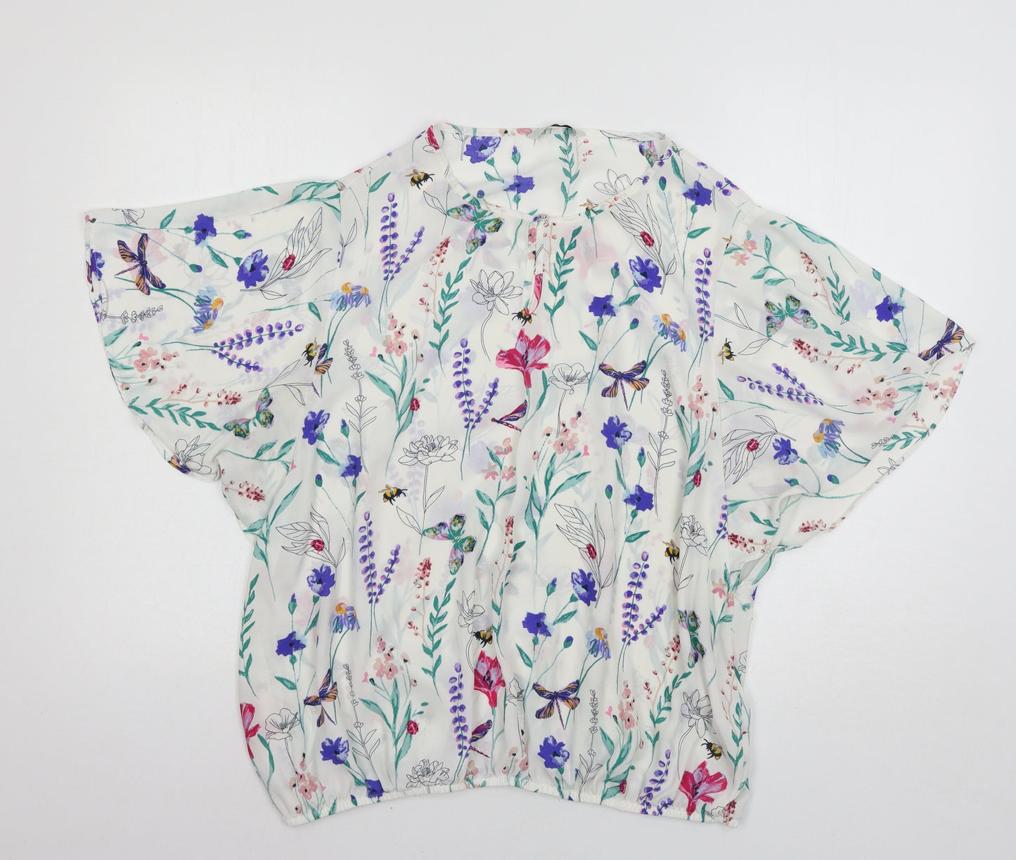 George Womens White Floral  Basic Blouse Size 18