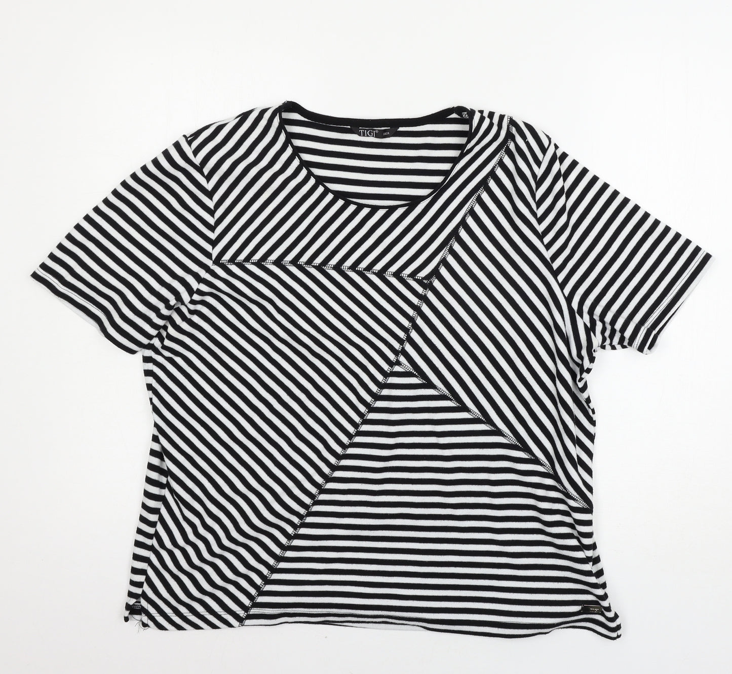Tigi Womens Black Striped Jersey Basic T-Shirt Size 22