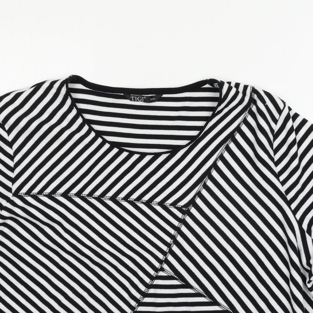 Tigi Womens Black Striped Jersey Basic T-Shirt Size 22
