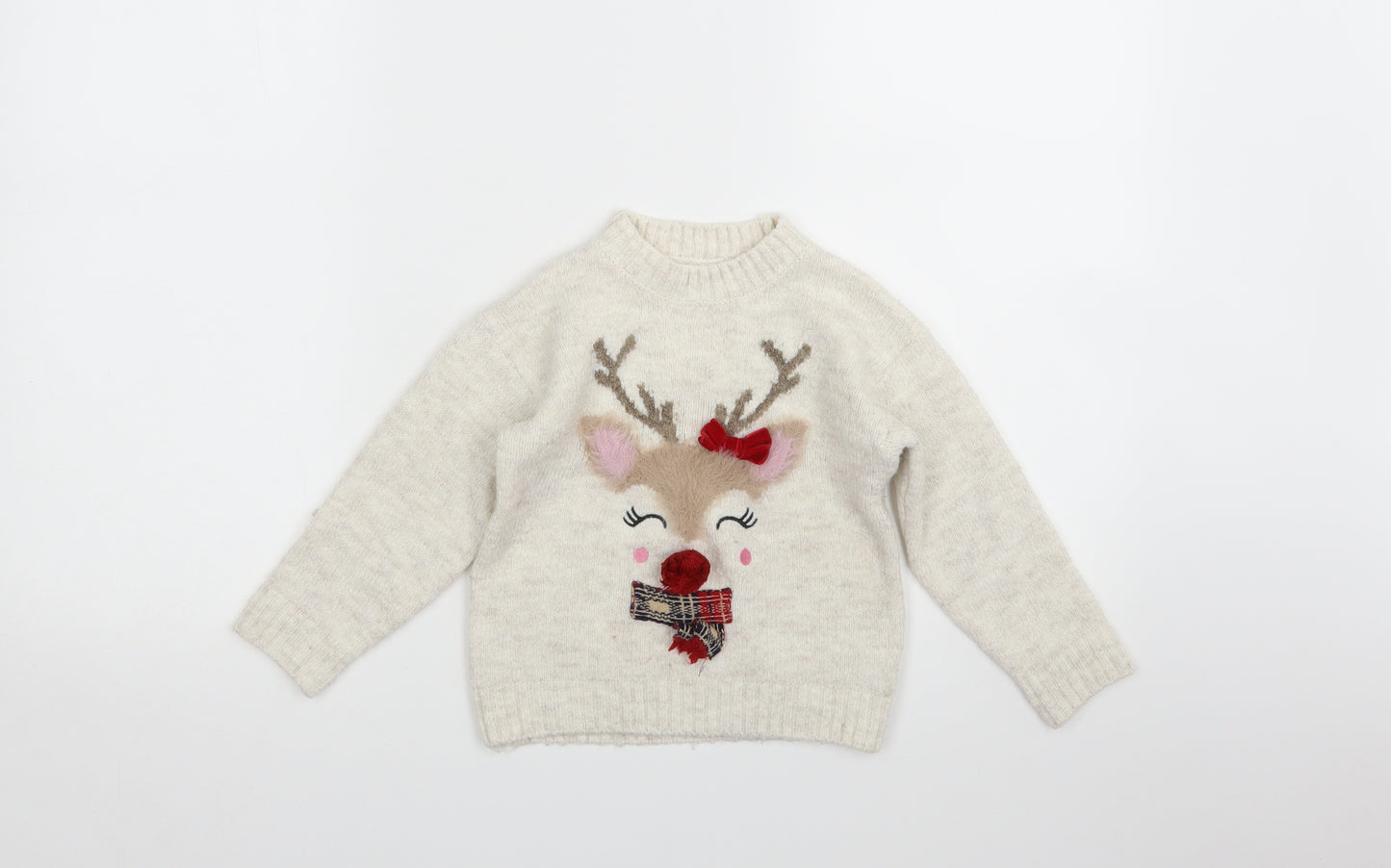 NUTMEG  Girls Grey Animal Print  Pullover Jumper Size 3-4 Years