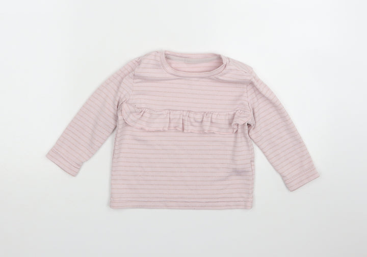 Matalan Girls Pink Striped Basic T-Shirt Size 12-18 Months