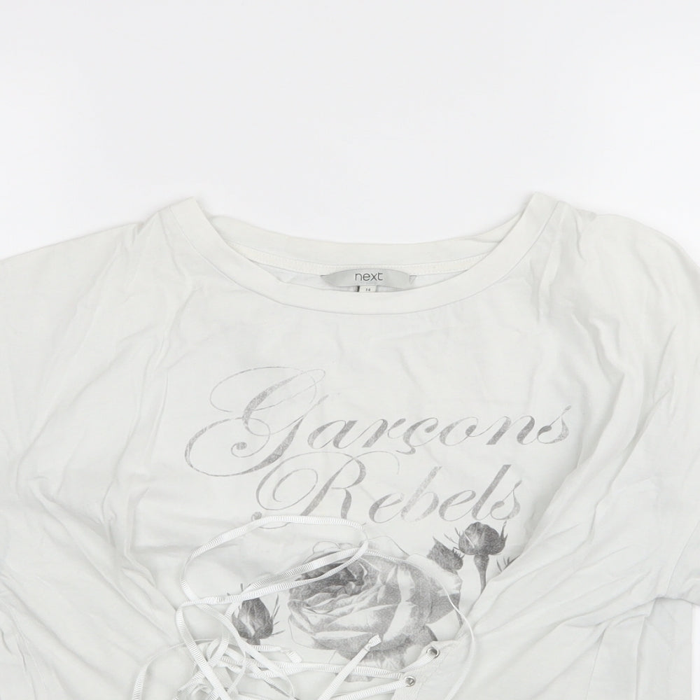 NEXT Womens White Geometric  Basic T-Shirt Size 14