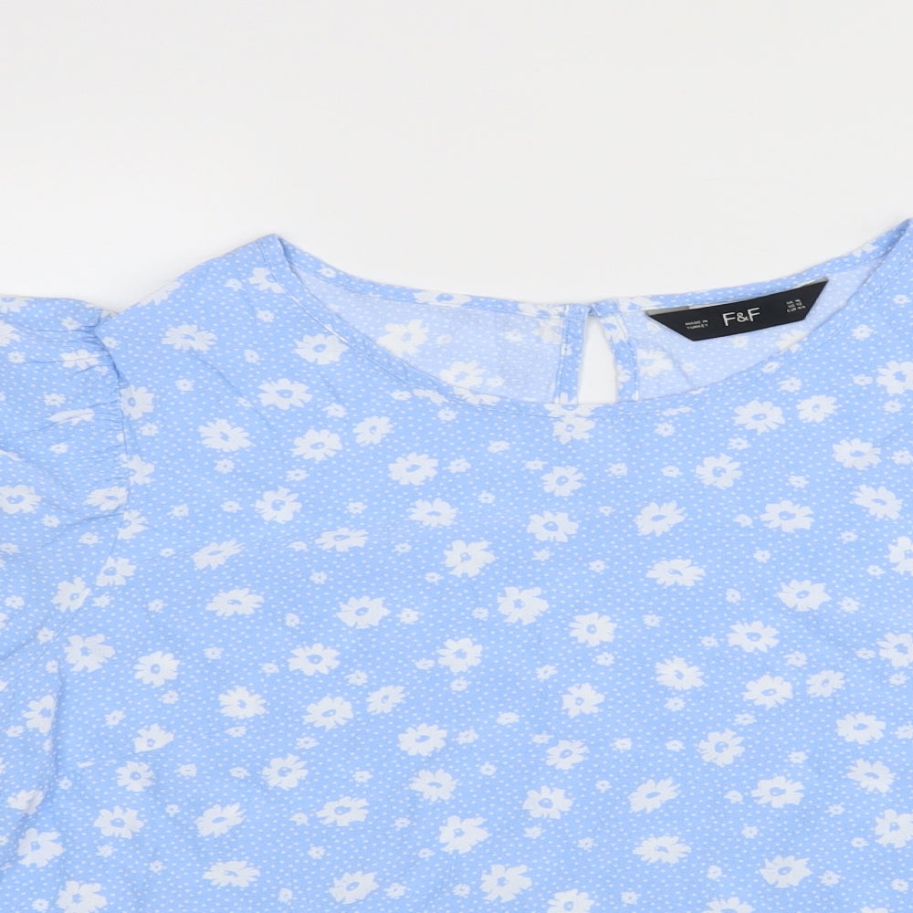 F&F Womens Blue Floral  Basic Blouse Size 16