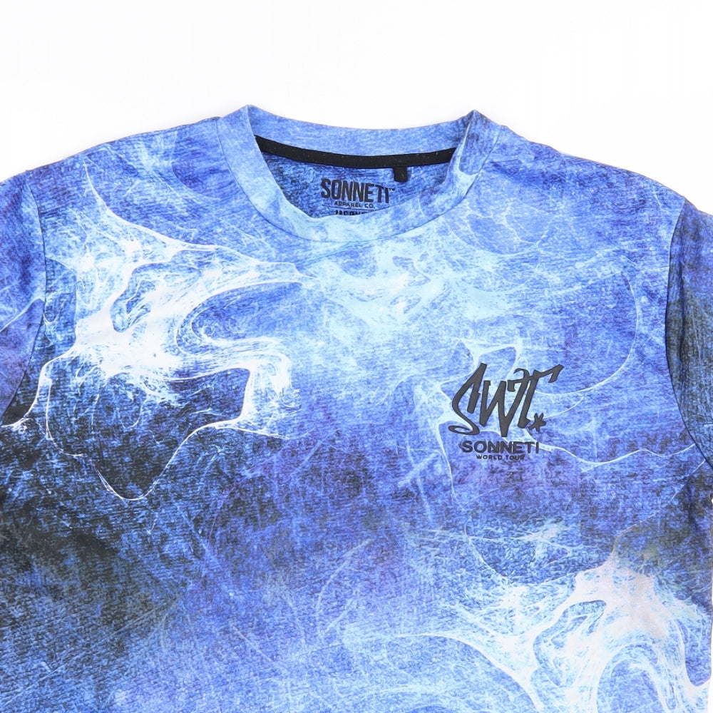 SONNETI  Mens Blue Geometric   T-Shirt Size M