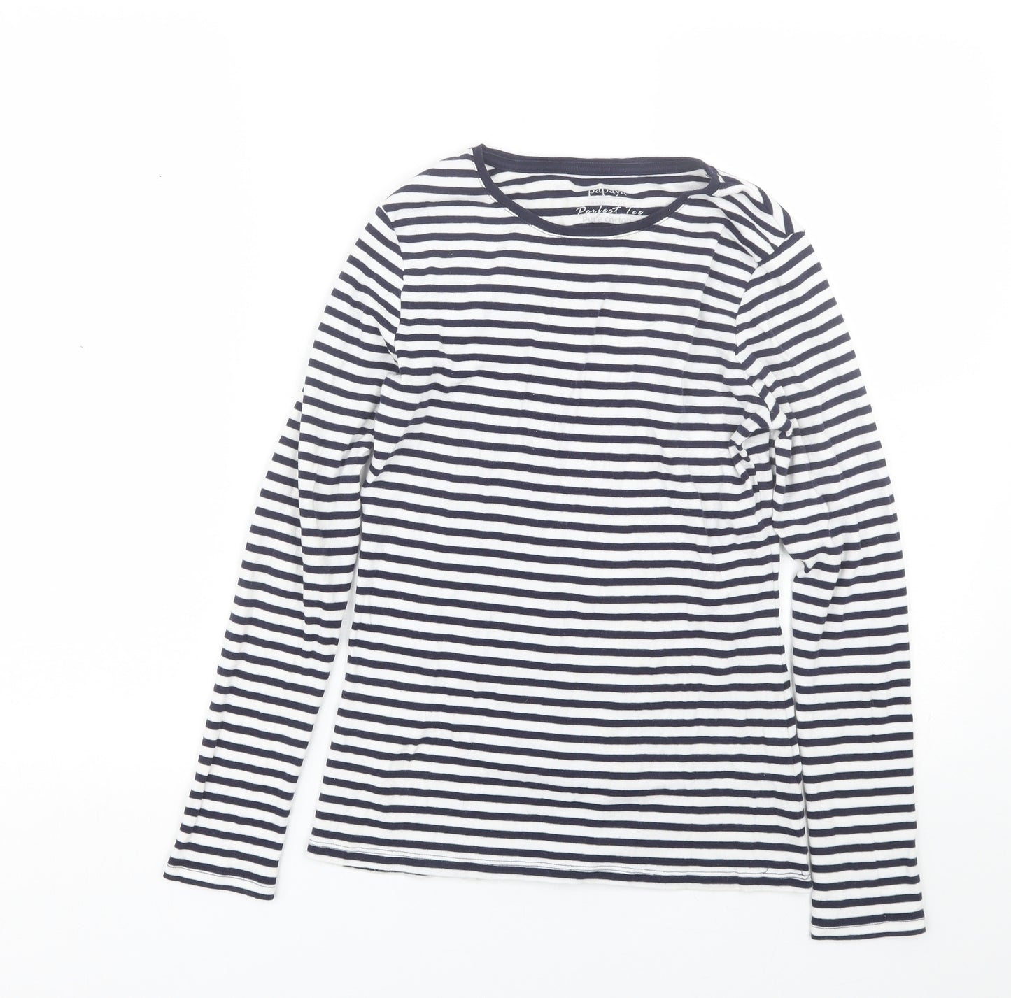 Papaya Womens White Striped  Basic T-Shirt Size 10