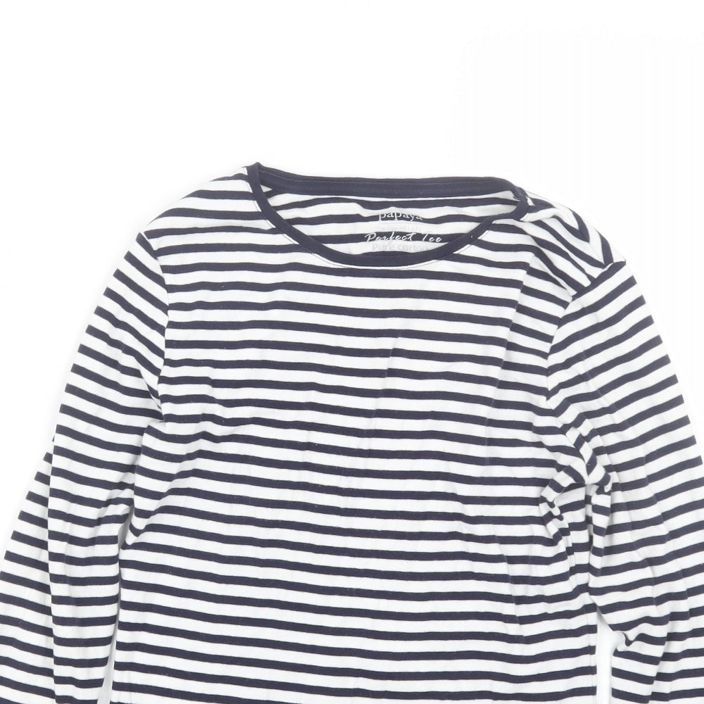 Papaya Womens White Striped  Basic T-Shirt Size 10