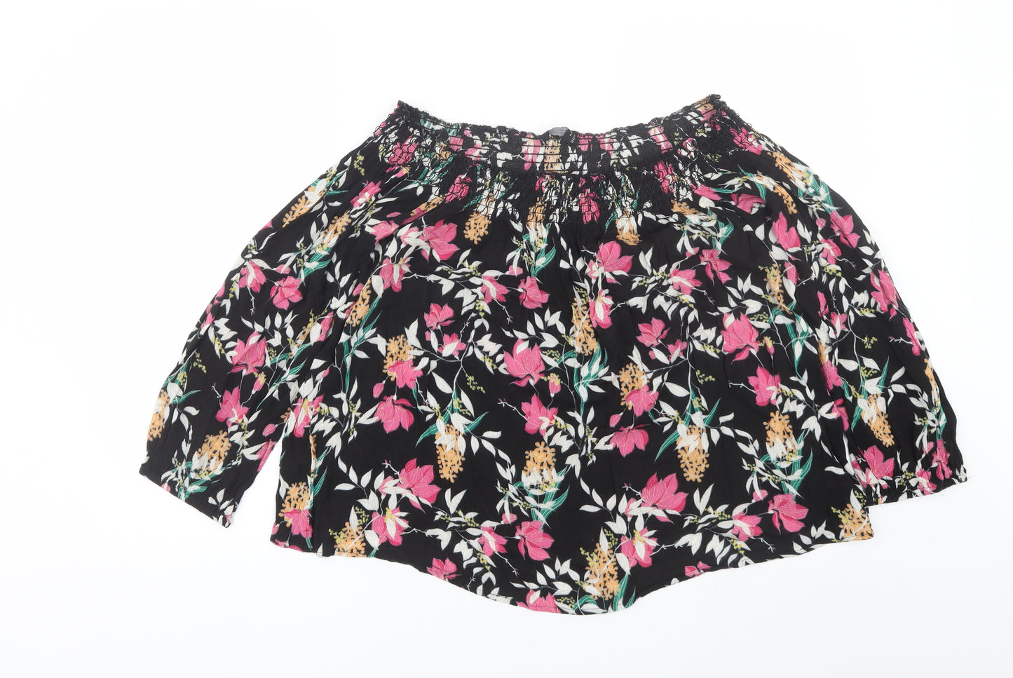 Dorothy Perkins Womens Black Floral  Basic T-Shirt Size 14