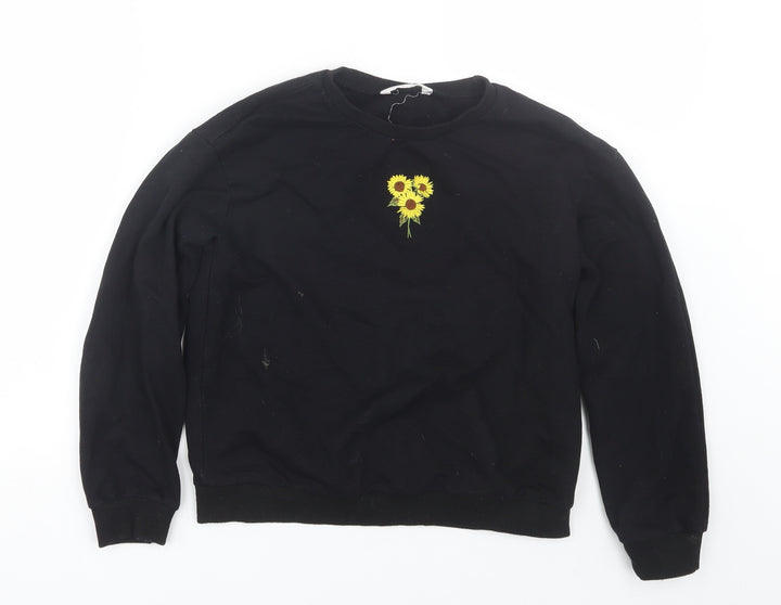 Shien Girls Black Pullover Sweatshirt Size 11-12 Years - Flowers