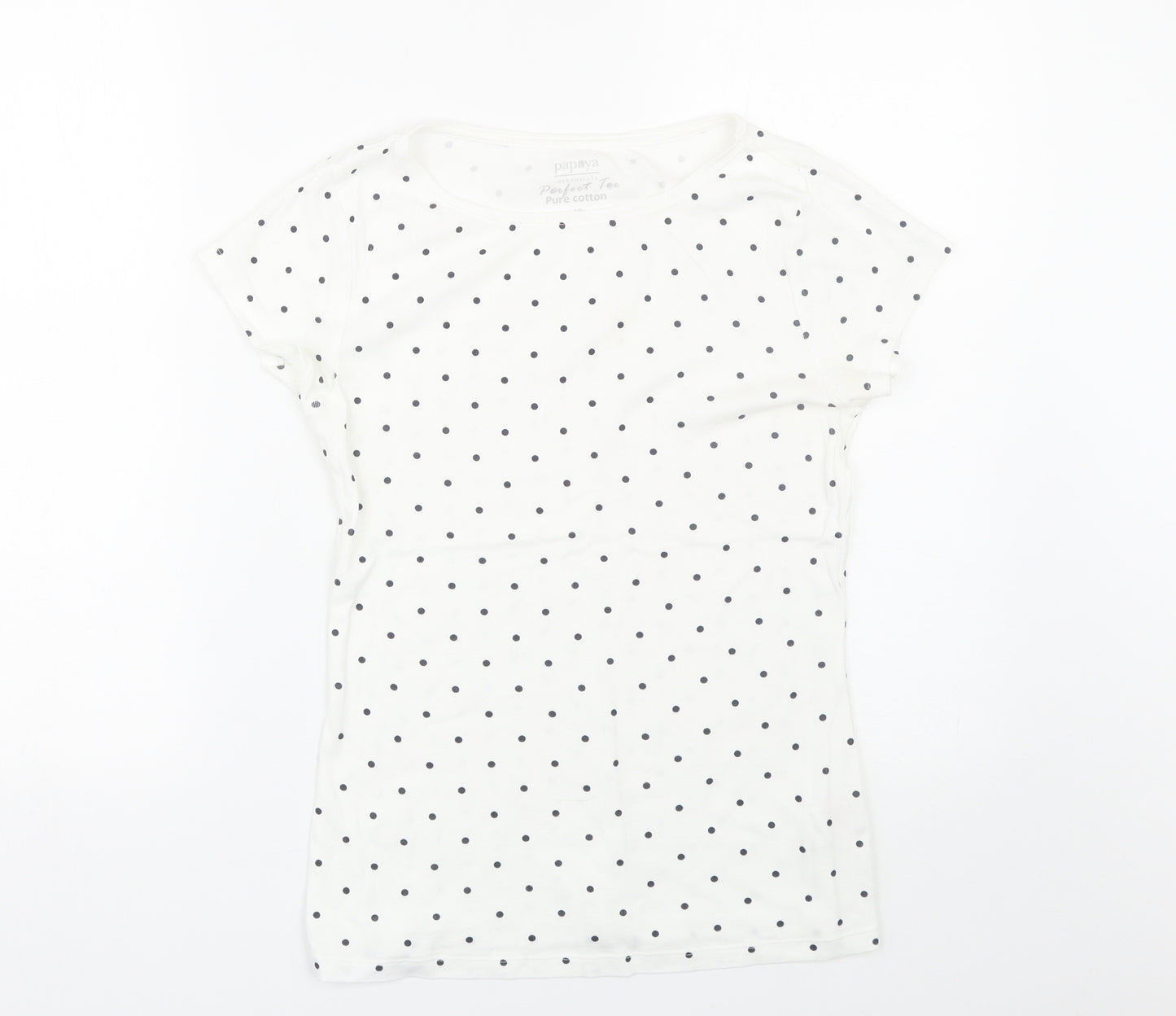 Papaya Womens White Polka Dot  Basic T-Shirt Size 10