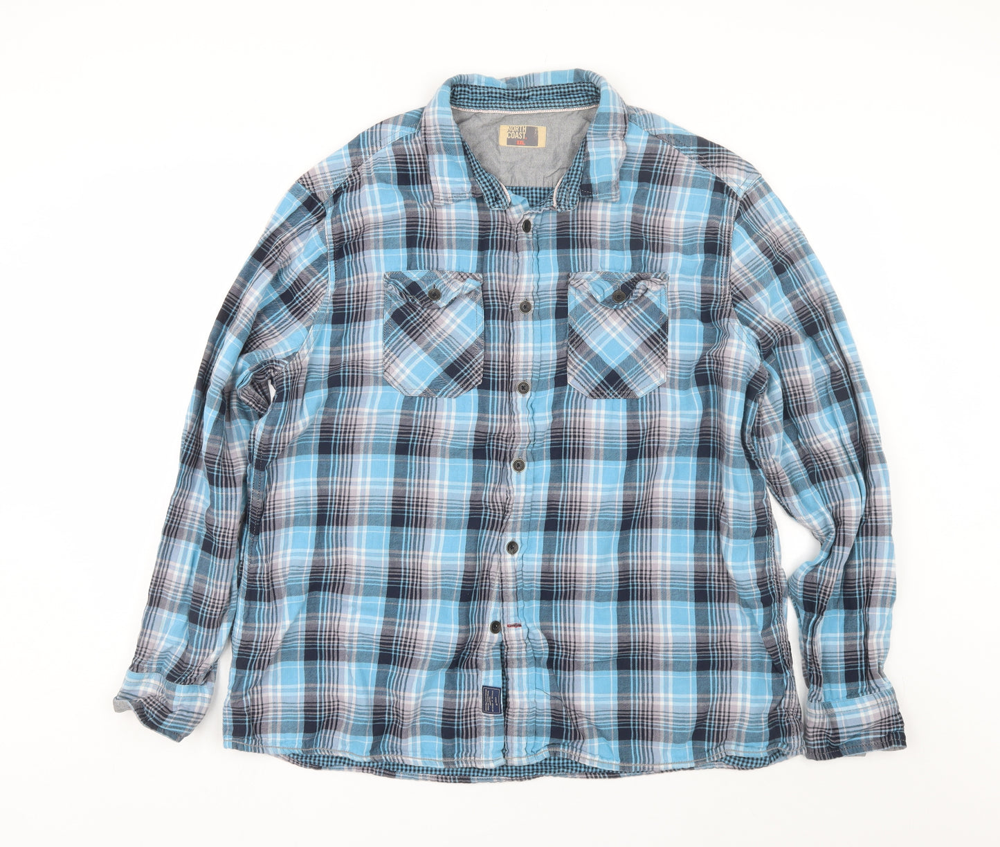 M&S Mens Blue Plaid   Dress Shirt Size 2XL