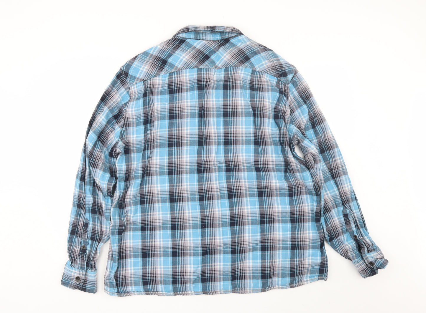M&S Mens Blue Plaid   Dress Shirt Size 2XL