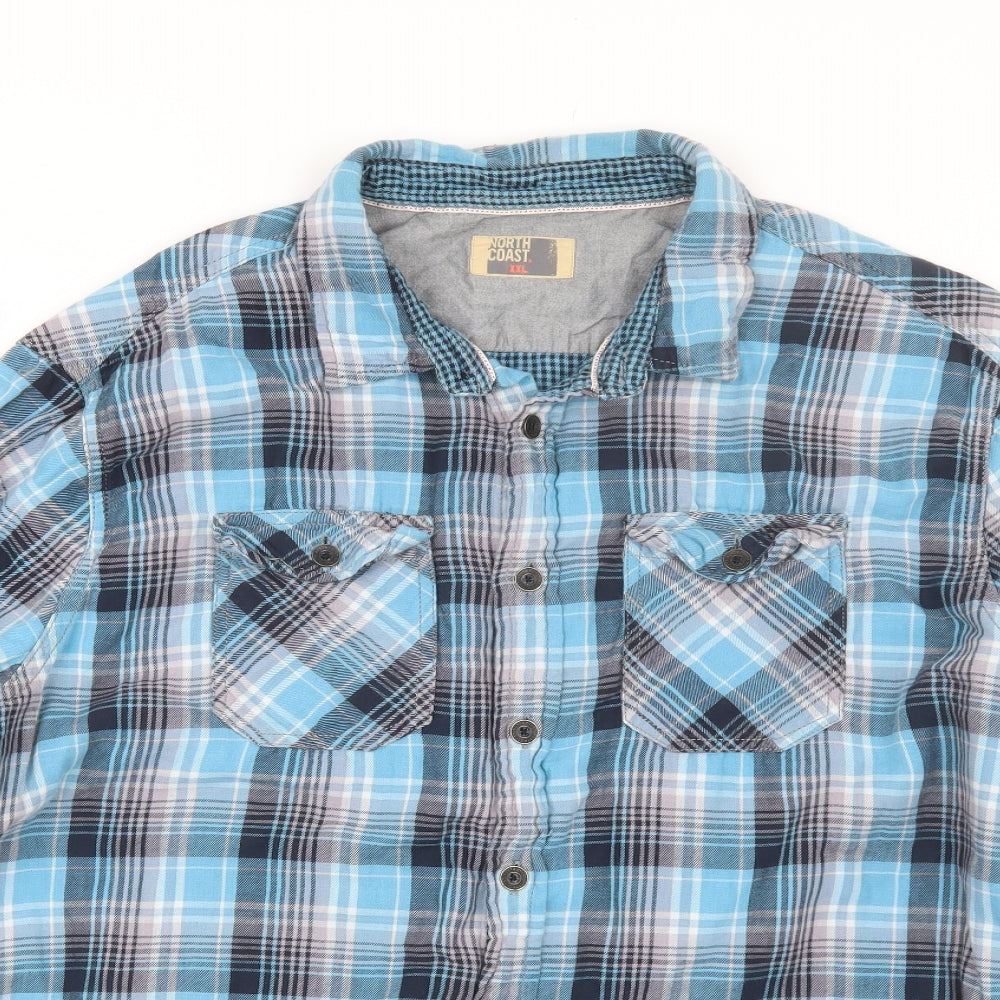 M&S Mens Blue Plaid   Dress Shirt Size 2XL
