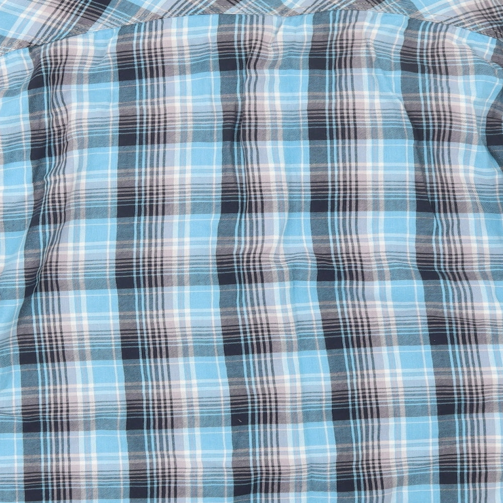 M&S Mens Blue Plaid   Dress Shirt Size 2XL