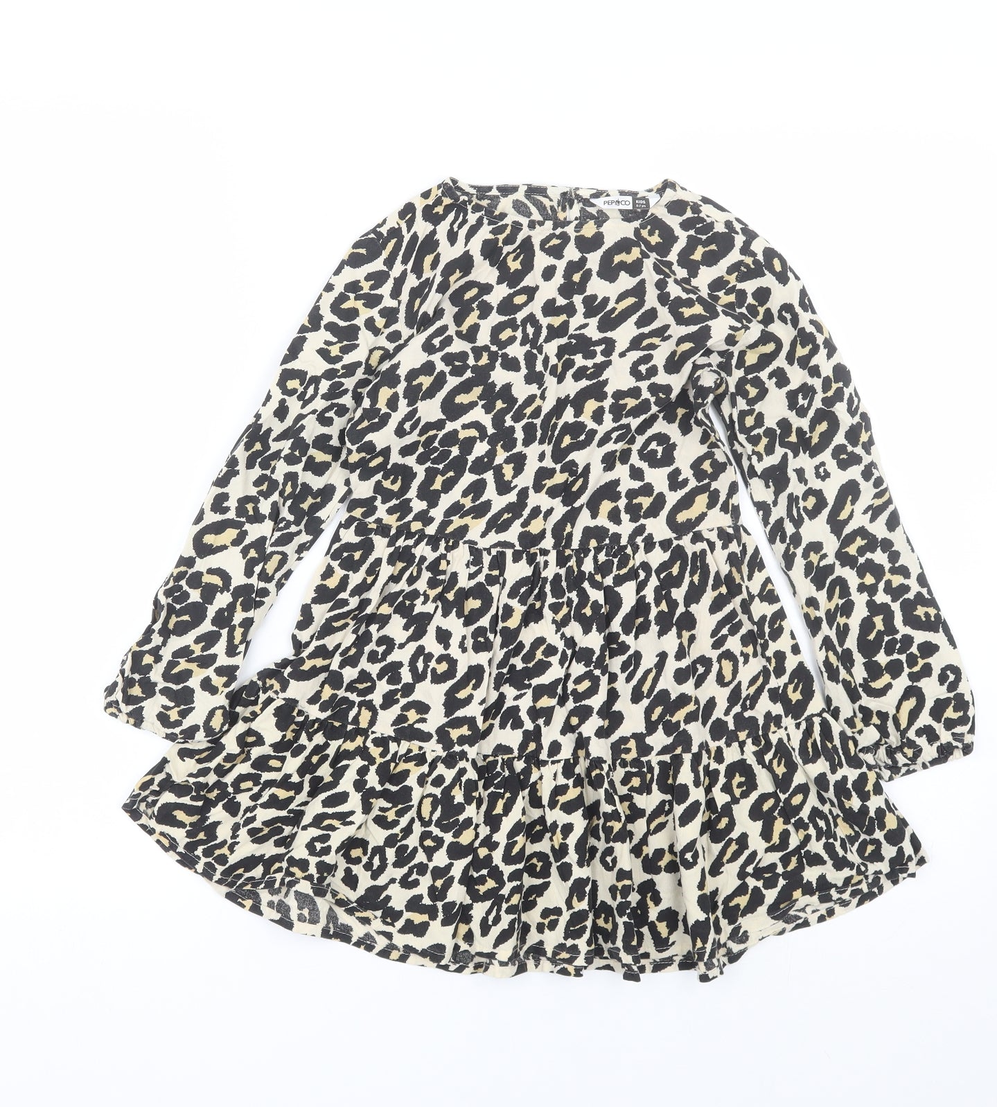 Pep&co Girls Beige Animal Print  T-Shirt Dress  Size 6-7 Years