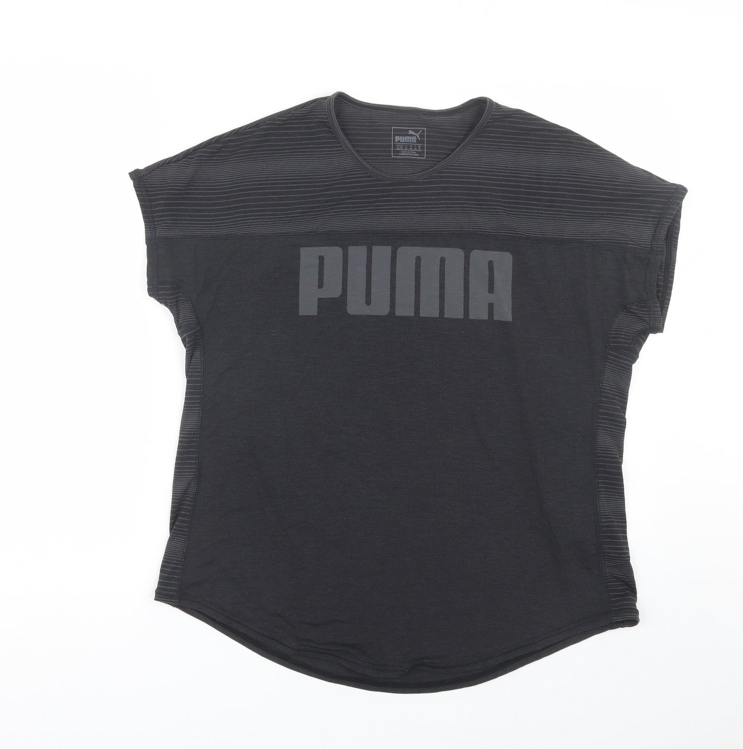 PUMA Womens Black Striped  Basic T-Shirt Size 16