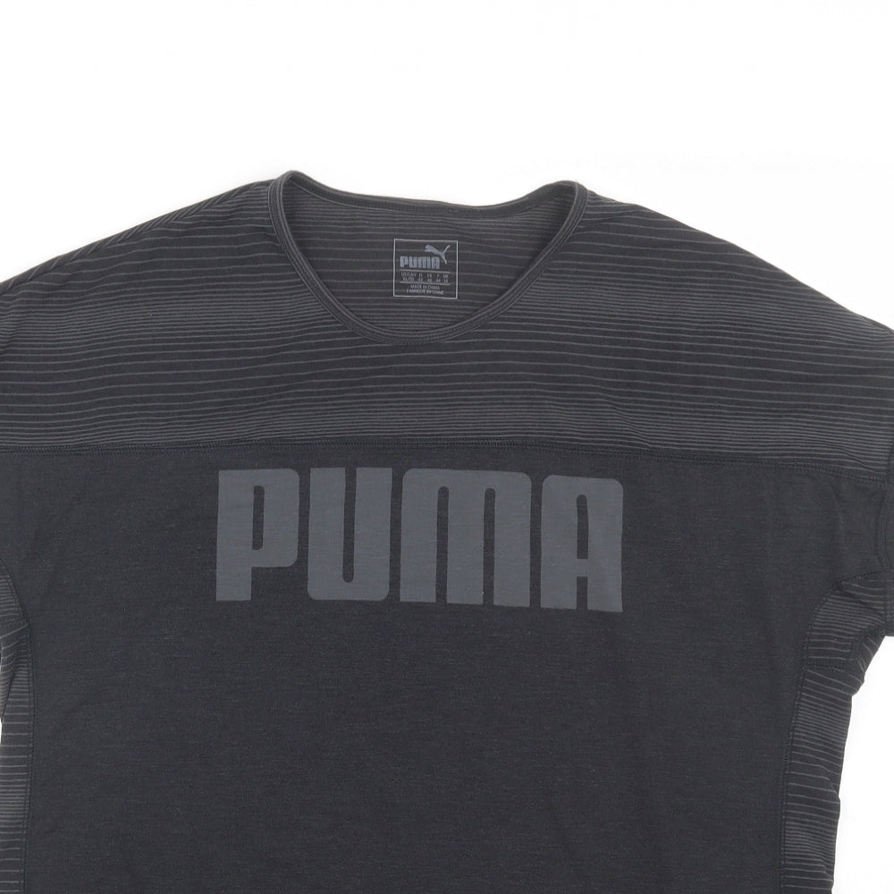 PUMA Womens Black Striped  Basic T-Shirt Size 16