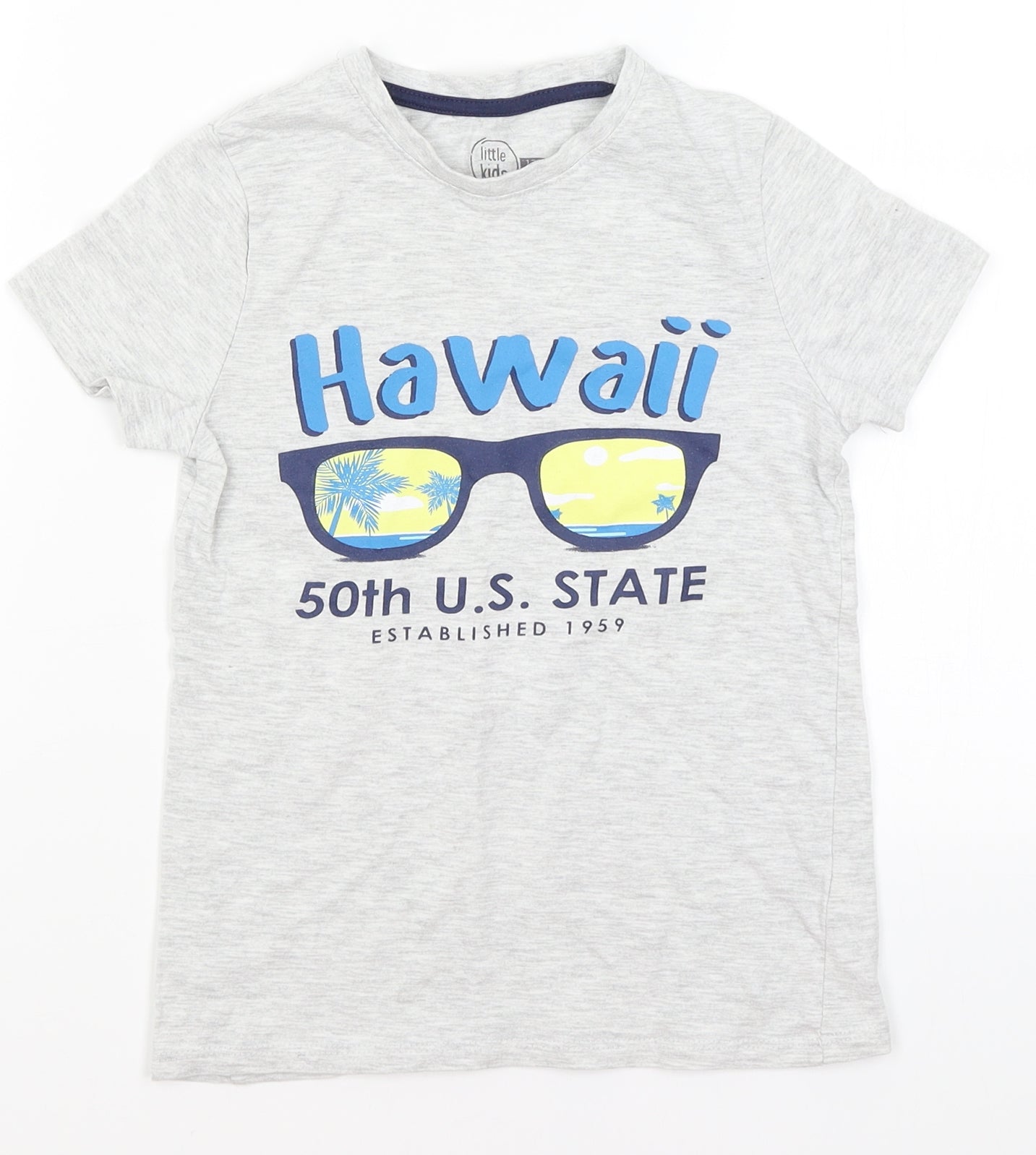 Little Kids Boys Grey   Basic T-Shirt Size 6-7 Years  - Hawaii