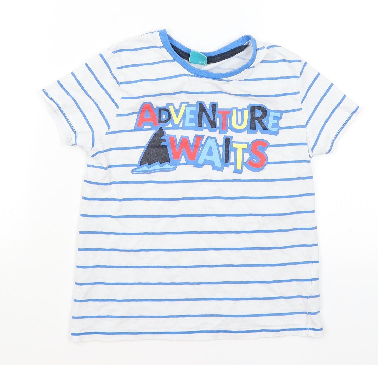 Little Kids Boys White Striped  Basic T-Shirt Size 6-7 Years  - Adventure Awaits