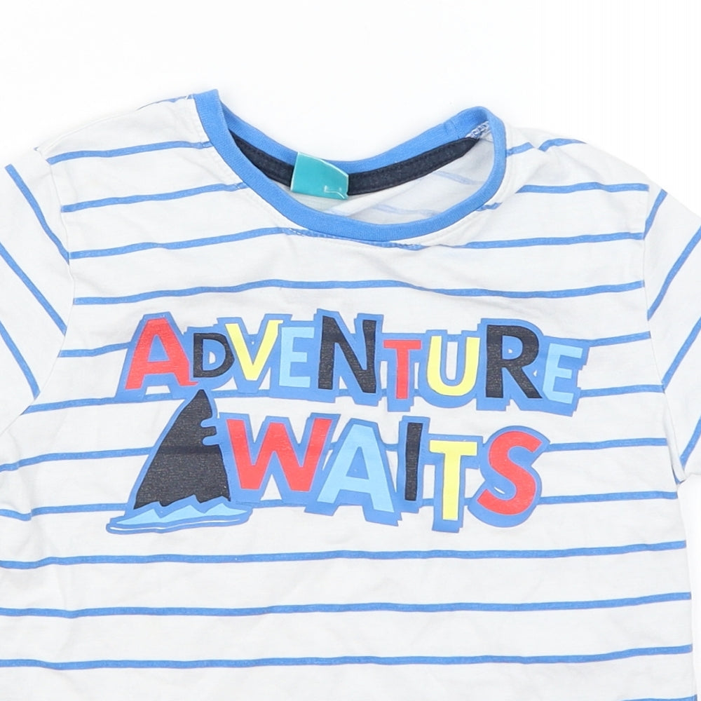 Little Kids Boys White Striped  Basic T-Shirt Size 6-7 Years  - Adventure Awaits