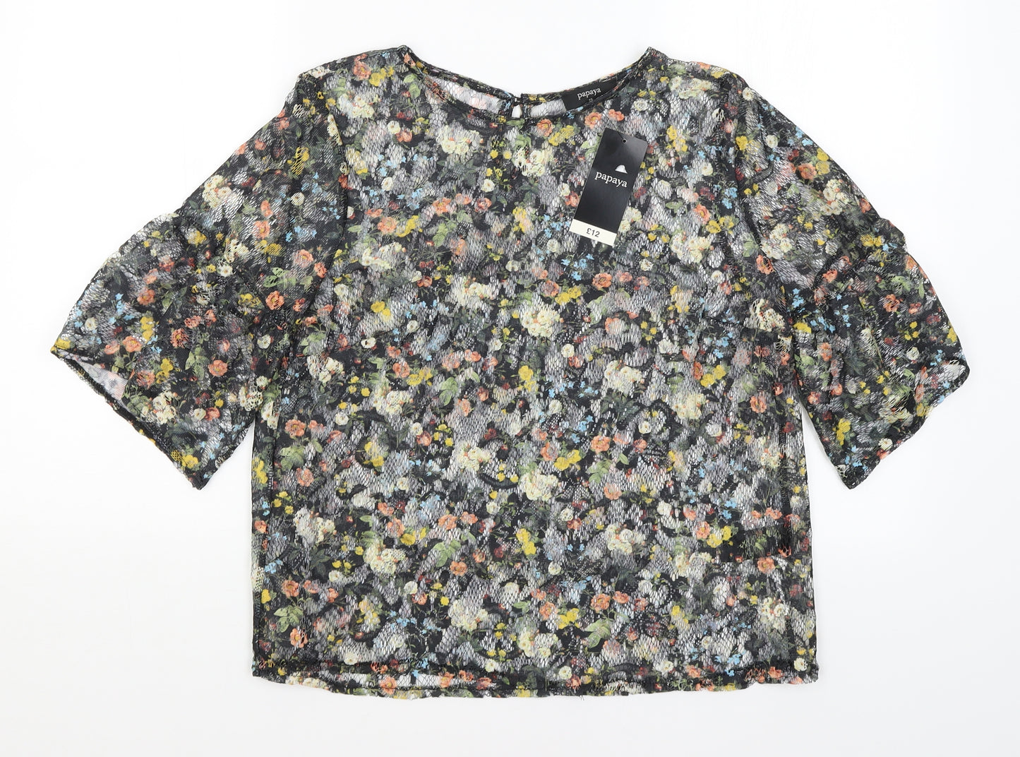 Papaya Womens Black Floral  Basic Blouse Size 12