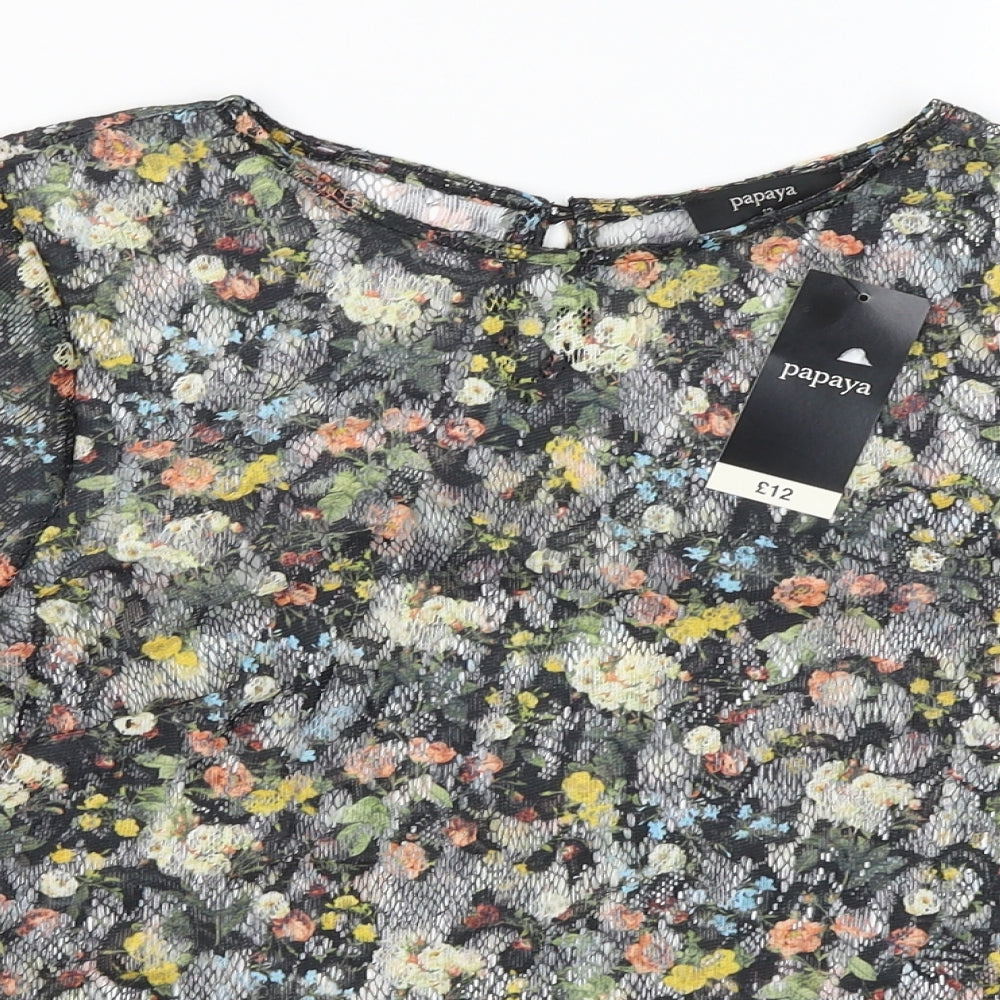 Papaya Womens Black Floral  Basic Blouse Size 12