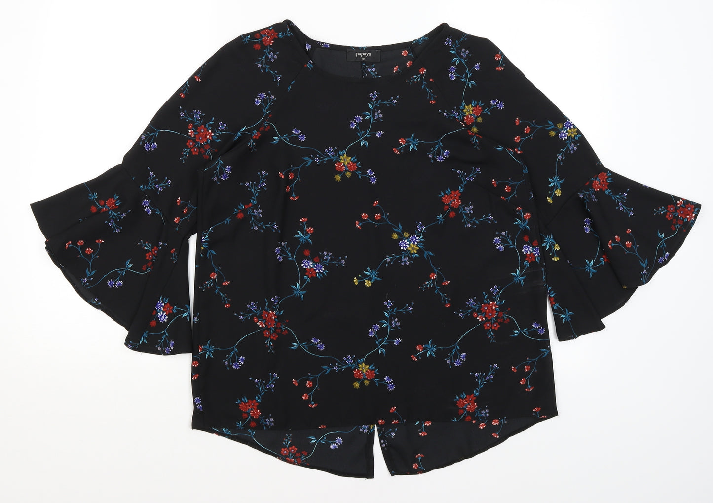 Papaya Womens Black Floral  Basic Blouse Size 10